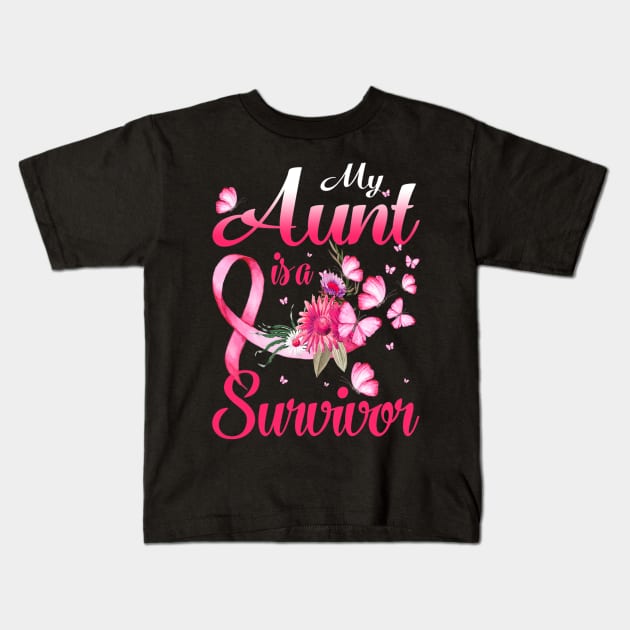 My Aunt Is A Survivor Butterfly Breast Cancer Awareness Kids T-Shirt by ShariLambert